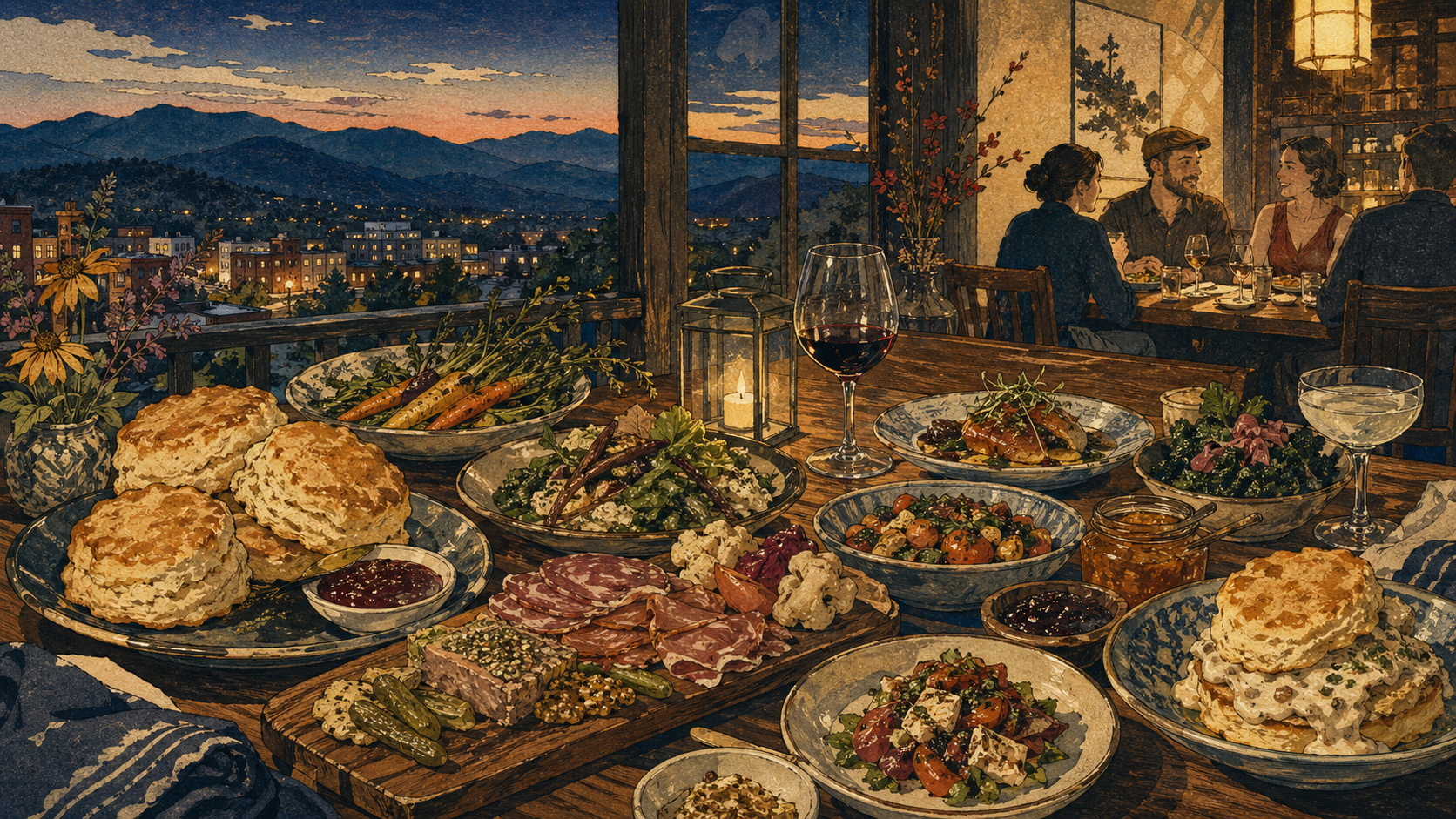 アシュビルのビスケット、タパス、南部料理の食卓